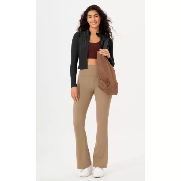 imageODODOS Womens Bootcut Yoga Pants Tummy Control Non See Through Bootleg Gym Workout PantsLight Brown