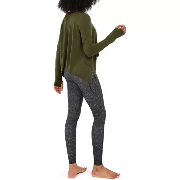 imageODODOS Long Sleeve Tee for Women with Thumb Hole Athletic Gym Workout Crop Tops Yoga ShirtsArmy