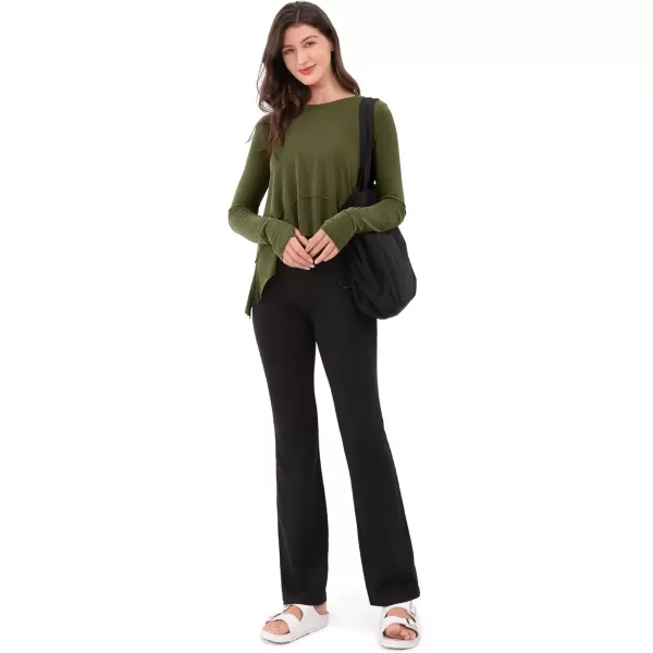 imageODODOS Long Sleeve Tee for Women with Thumb Hole Athletic Gym Workout Crop Tops Yoga ShirtsArmy