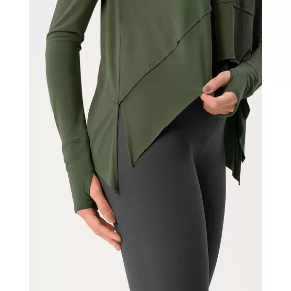 imageODODOS Long Sleeve Tee for Women with Thumb Hole Athletic Gym Workout Crop Tops Yoga ShirtsArmy Greenwashed