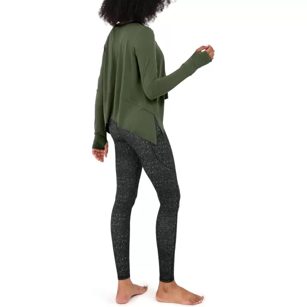 imageODODOS Long Sleeve Tee for Women with Thumb Hole Athletic Gym Workout Crop Tops Yoga ShirtsArmy Greenwashed