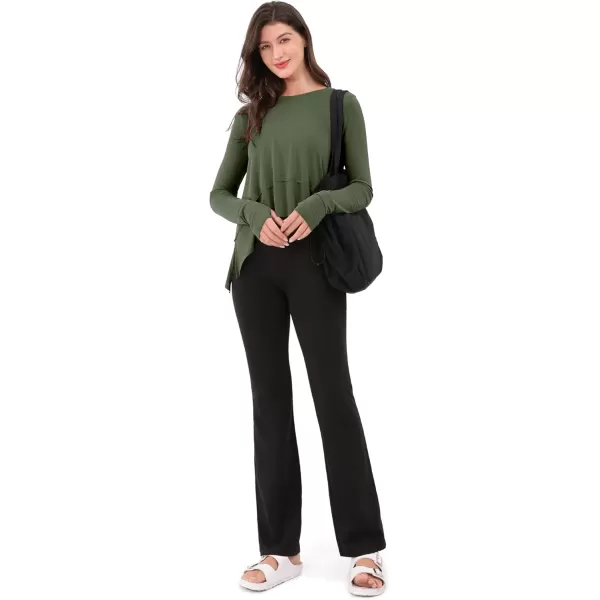 imageODODOS Long Sleeve Tee for Women with Thumb Hole Athletic Gym Workout Crop Tops Yoga ShirtsArmy Greenwashed