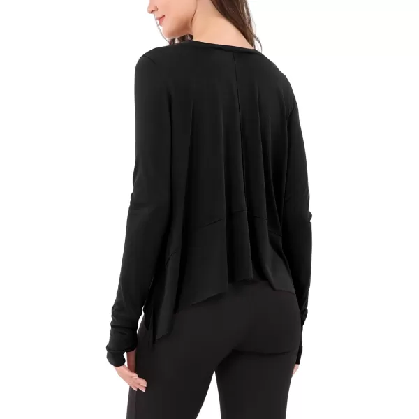 imageODODOS Long Sleeve Tee for Women with Thumb Hole Athletic Gym Workout Crop Tops Yoga ShirtsBlack