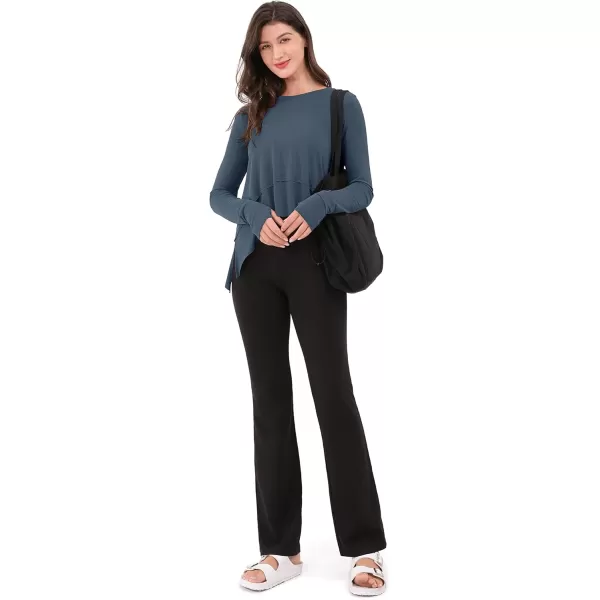 imageODODOS Long Sleeve Tee for Women with Thumb Hole Athletic Gym Workout Crop Tops Yoga ShirtsDark Bluewashed
