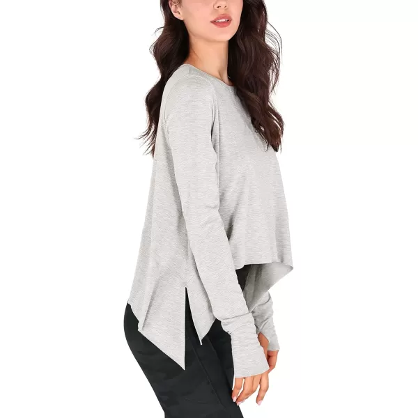 imageODODOS Long Sleeve Tee for Women with Thumb Hole Athletic Gym Workout Crop Tops Yoga ShirtsHeather Greywashed