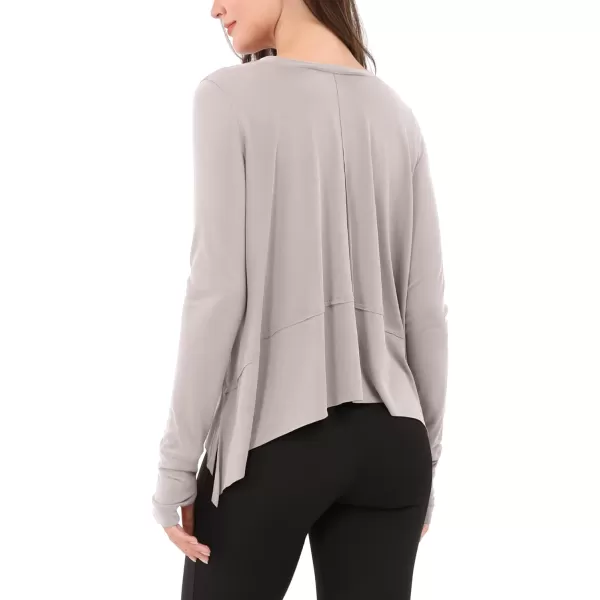 imageODODOS Long Sleeve Tee for Women with Thumb Hole Athletic Gym Workout Crop Tops Yoga ShirtsLight Beige