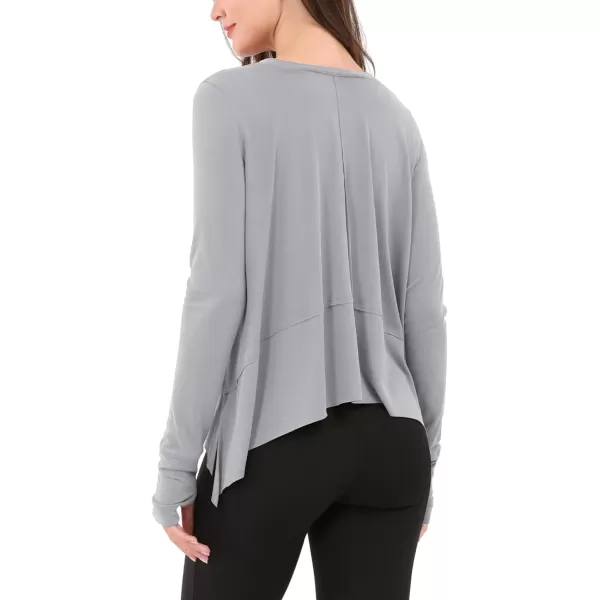 imageODODOS Long Sleeve Tee for Women with Thumb Hole Athletic Gym Workout Crop Tops Yoga ShirtsLight Greywashed