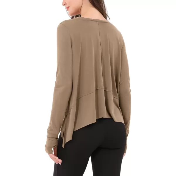 imageODODOS Long Sleeve Tee for Women with Thumb Hole Athletic Gym Workout Crop Tops Yoga ShirtsPeanut