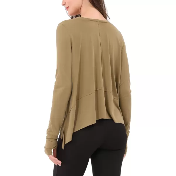 imageODODOS Long Sleeve Tee for Women with Thumb Hole Athletic Gym Workout Crop Tops Yoga ShirtsWarm Tanwashed