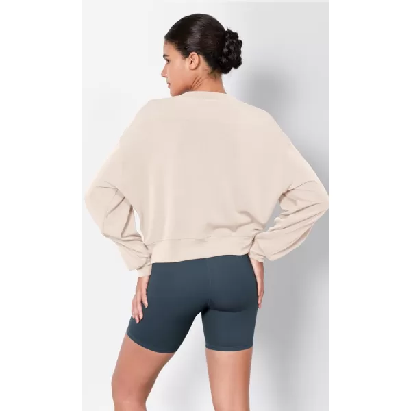 imageODODOS Modal Soft Long Sleeve Cropped Sweatshirts for Women Oversized Crew Neck Pullover Crop TopBeige