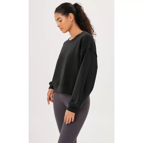 imageODODOS Modal Soft Long Sleeve Cropped Sweatshirts for Women Oversized Crew Neck Pullover Crop TopBlack Fleeced