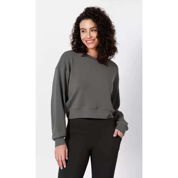 imageODODOS Modal Soft Long Sleeve Cropped Sweatshirts for Women Oversized Crew Neck Pullover Crop TopCharcoal