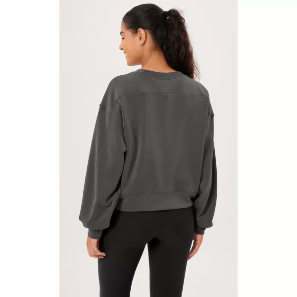 imageODODOS Modal Soft Long Sleeve Cropped Sweatshirts for Women Oversized Crew Neck Pullover Crop TopCharcoal Fleeced