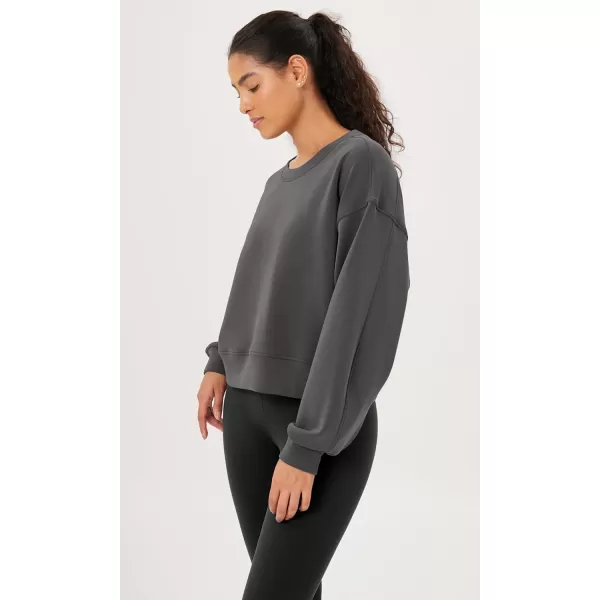 imageODODOS Modal Soft Long Sleeve Cropped Sweatshirts for Women Oversized Crew Neck Pullover Crop TopCharcoal Fleeced