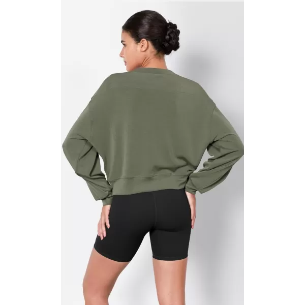 imageODODOS Modal Soft Long Sleeve Cropped Sweatshirts for Women Oversized Crew Neck Pullover Crop TopDark Sage