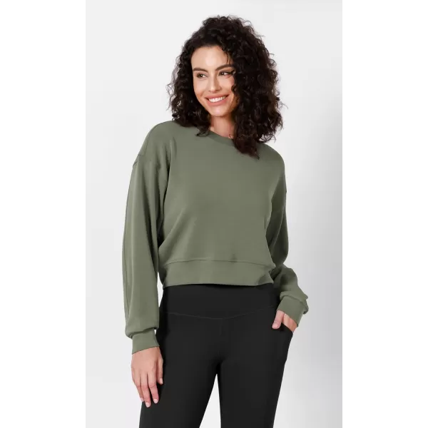 imageODODOS Modal Soft Long Sleeve Cropped Sweatshirts for Women Oversized Crew Neck Pullover Crop TopDark Sage