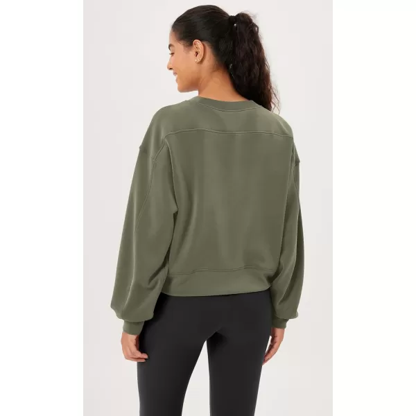 imageODODOS Modal Soft Long Sleeve Cropped Sweatshirts for Women Oversized Crew Neck Pullover Crop TopDark Sage Fleeced