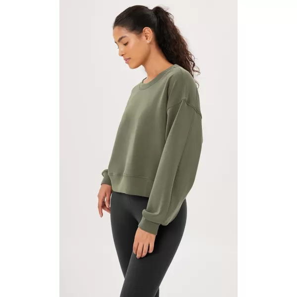 imageODODOS Modal Soft Long Sleeve Cropped Sweatshirts for Women Oversized Crew Neck Pullover Crop TopDark Sage Fleeced