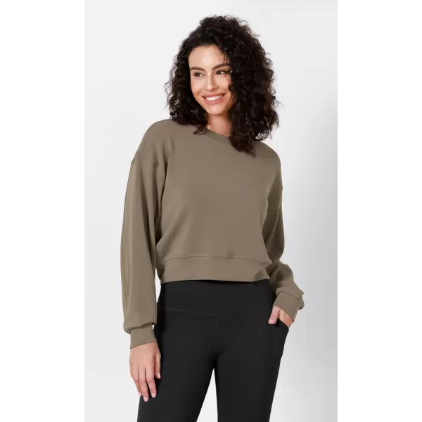 imageODODOS Modal Soft Long Sleeve Cropped Sweatshirts for Women Oversized Crew Neck Pullover Crop TopEspresso