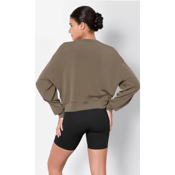 imageODODOS Modal Soft Long Sleeve Cropped Sweatshirts for Women Oversized Crew Neck Pullover Crop TopEspresso