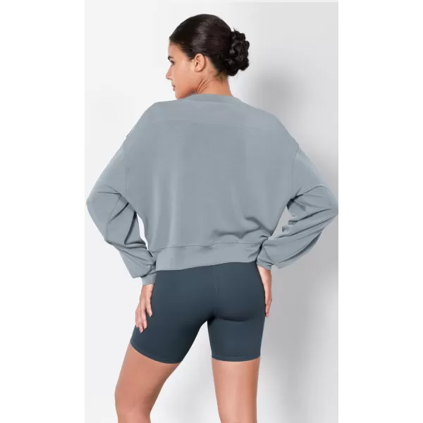 imageODODOS Modal Soft Long Sleeve Cropped Sweatshirts for Women Oversized Crew Neck Pullover Crop TopGrey Blue