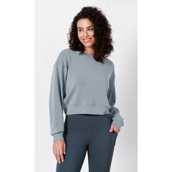 imageODODOS Modal Soft Long Sleeve Cropped Sweatshirts for Women Oversized Crew Neck Pullover Crop TopGrey Blue