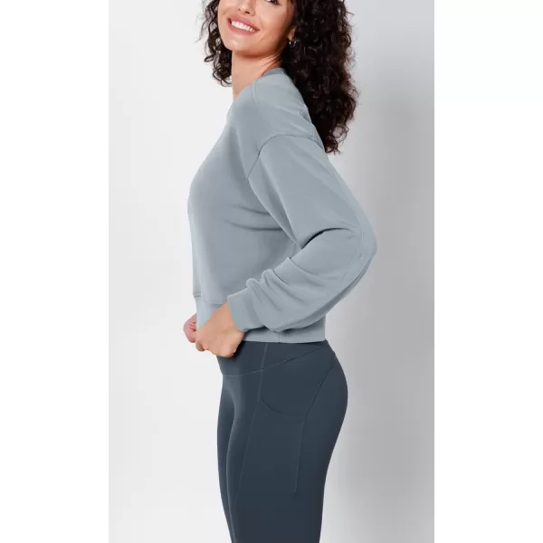 imageODODOS Modal Soft Long Sleeve Cropped Sweatshirts for Women Oversized Crew Neck Pullover Crop TopGrey Blue