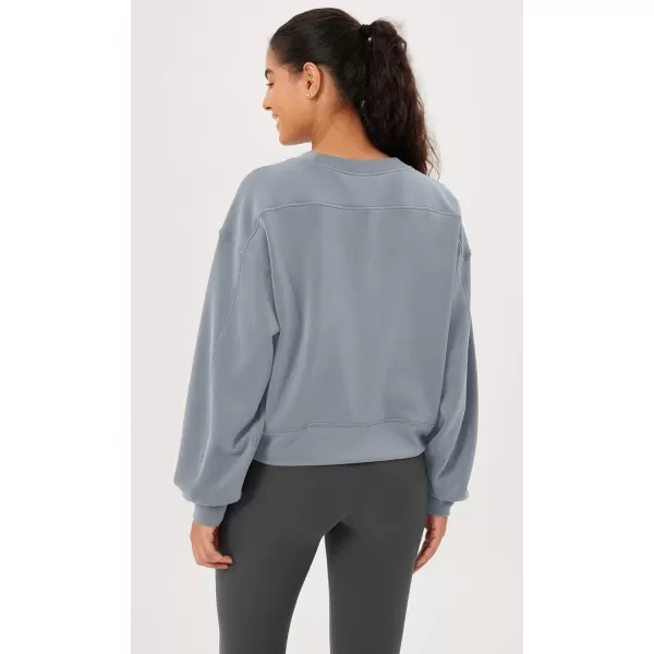 imageODODOS Modal Soft Long Sleeve Cropped Sweatshirts for Women Oversized Crew Neck Pullover Crop TopGrey Blue Fleeced