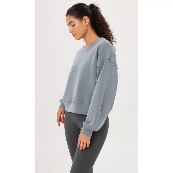 imageODODOS Modal Soft Long Sleeve Cropped Sweatshirts for Women Oversized Crew Neck Pullover Crop TopGrey Blue Fleeced