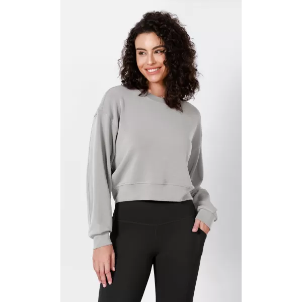 imageODODOS Modal Soft Long Sleeve Cropped Sweatshirts for Women Oversized Crew Neck Pullover Crop TopLight Gray