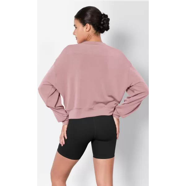 imageODODOS Modal Soft Long Sleeve Cropped Sweatshirts for Women Oversized Crew Neck Pullover Crop TopLight Pink