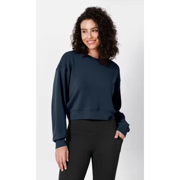 imageODODOS Modal Soft Long Sleeve Cropped Sweatshirts for Women Oversized Crew Neck Pullover Crop TopNavy