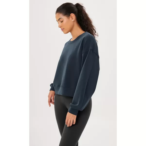 imageODODOS Modal Soft Long Sleeve Cropped Sweatshirts for Women Oversized Crew Neck Pullover Crop TopNavy Fleeced