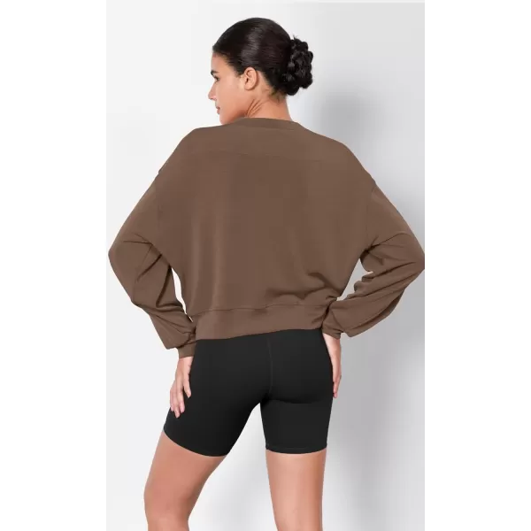 imageODODOS Modal Soft Long Sleeve Cropped Sweatshirts for Women Oversized Crew Neck Pullover Crop TopNutria