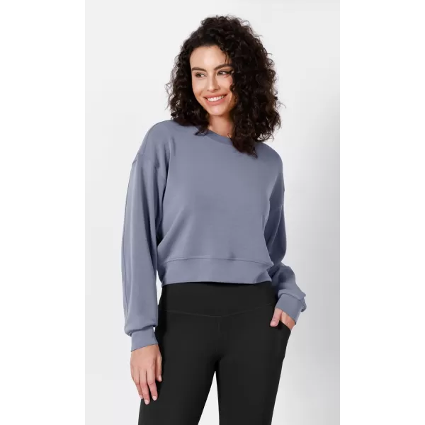 imageODODOS Modal Soft Long Sleeve Cropped Sweatshirts for Women Oversized Crew Neck Pullover Crop TopPurple Gray