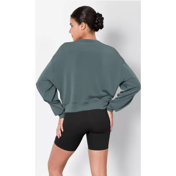 imageODODOS Modal Soft Long Sleeve Cropped Sweatshirts for Women Oversized Crew Neck Pullover Crop TopSlate Green