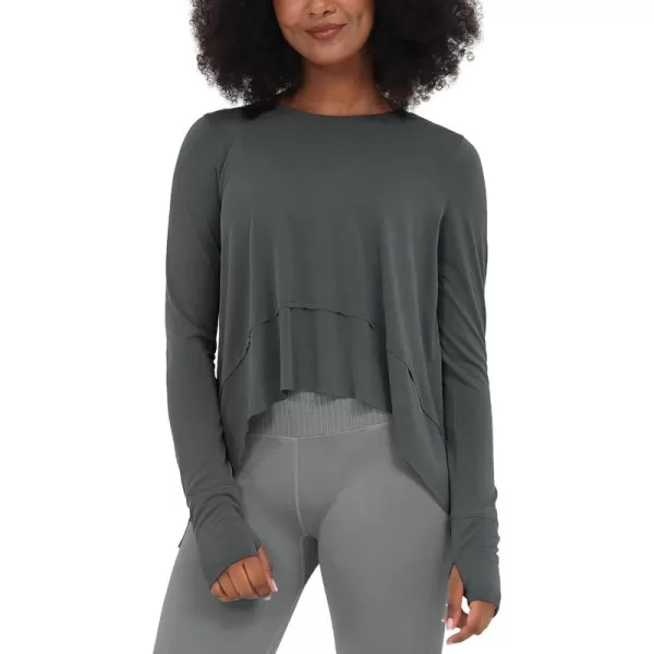 imageODODOS Long Sleeve Tee for Women with Thumb Hole Athletic Gym Workout Crop Tops Yoga ShirtsDark Greywashed