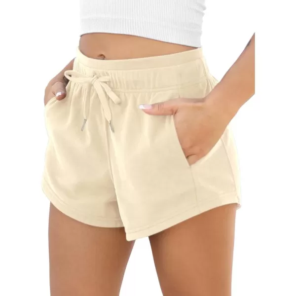 imageODODOS Womens Sweat Shorts with Pockets Cotton French Terry Drawstring Summer Workout Casual Lounge ShortsBeige