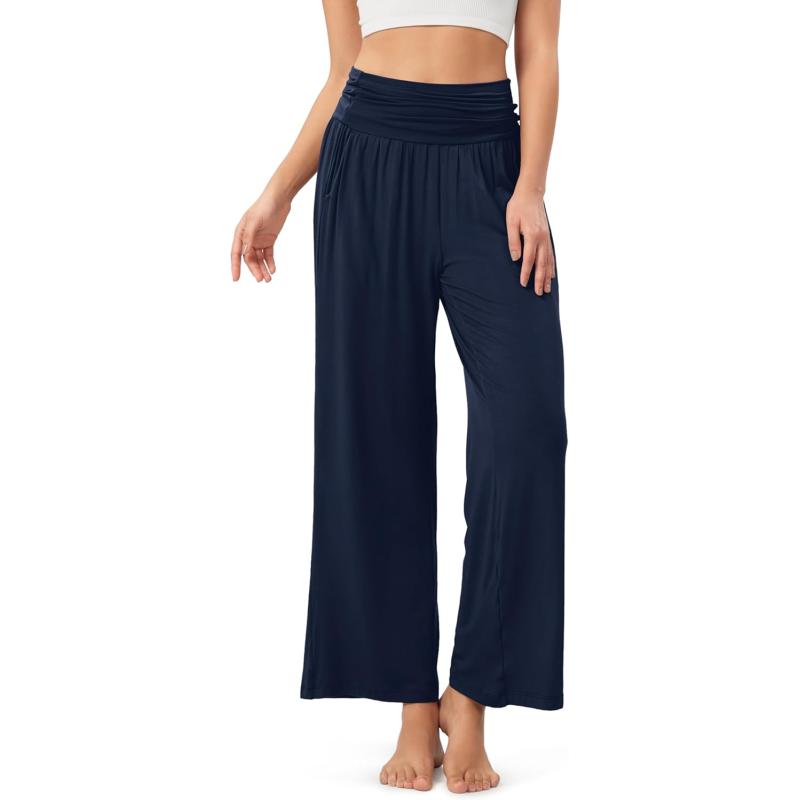 imageODODOS Womens Wide Leg Palazzo Lounge Pants with Pockets Light Weight Loose Comfy Casual Pajama Pants262830quot32quot InseamNavy