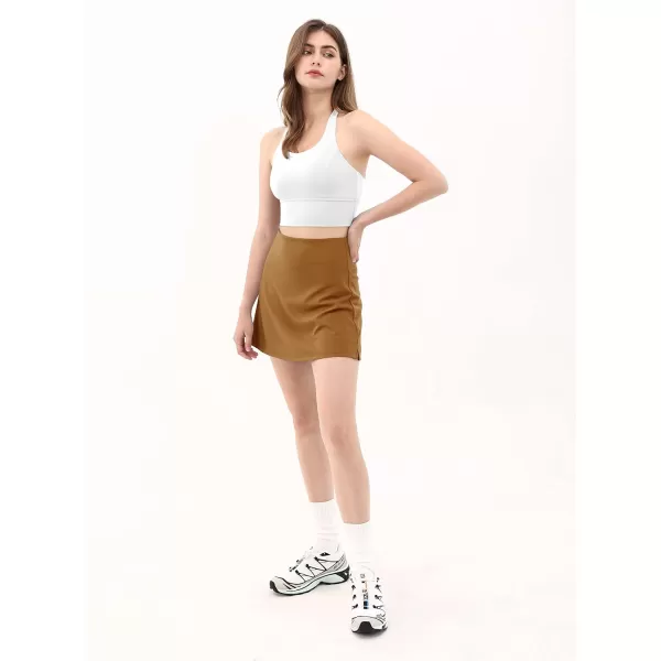 imageODODOS Womens Athletic Tennis Skorts with Pockets Builtin Shorts Golf Active Skirts for Sports Running Gym TrainingBrown