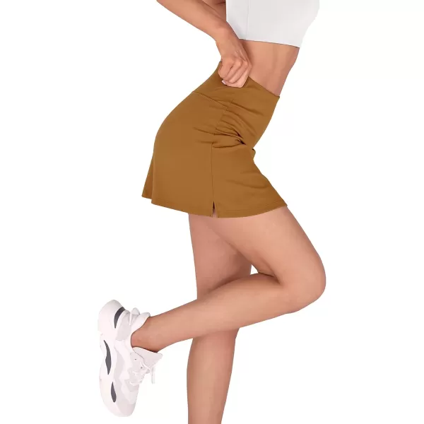 imageODODOS Womens Athletic Tennis Skorts with Pockets Builtin Shorts Golf Active Skirts for Sports Running Gym TrainingBrown