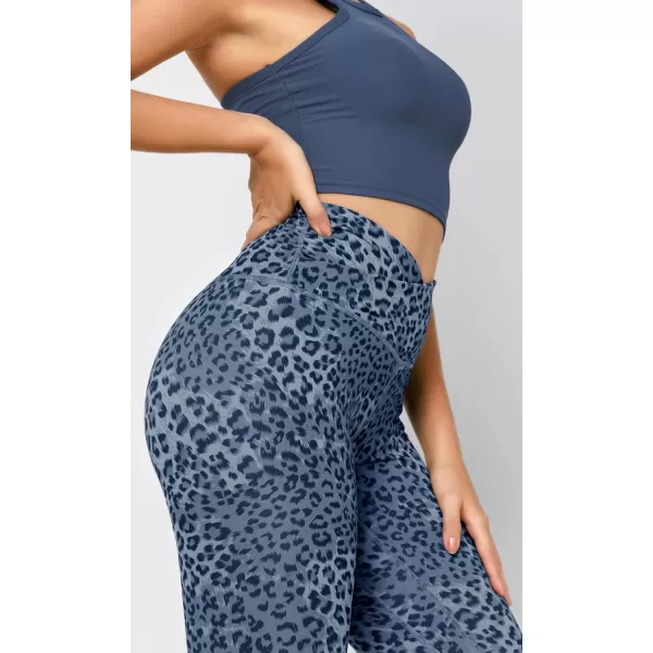 imageODODOS Womens Cross Waist Yoga Leggings with Inner Pocket 23quot25quot28quot Gathered Crossover Workout Yoga PantsBlue Leopard