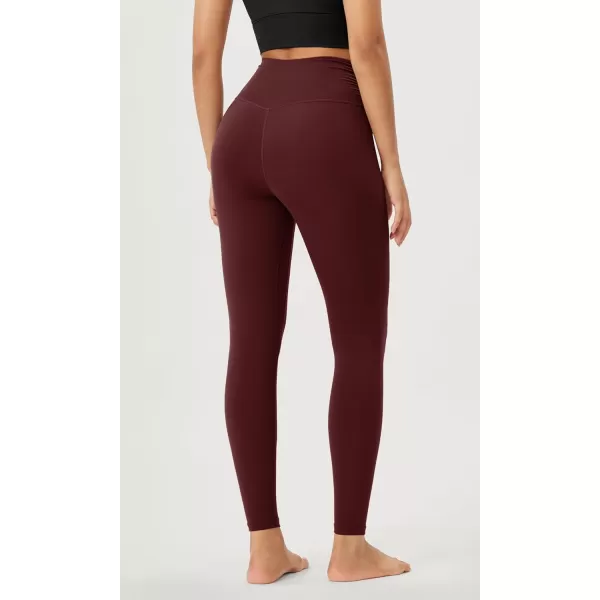 imageODODOS Womens Cross Waist Yoga Leggings with Inner Pocket 23quot25quot28quot Gathered Crossover Workout Yoga PantsBurgundy