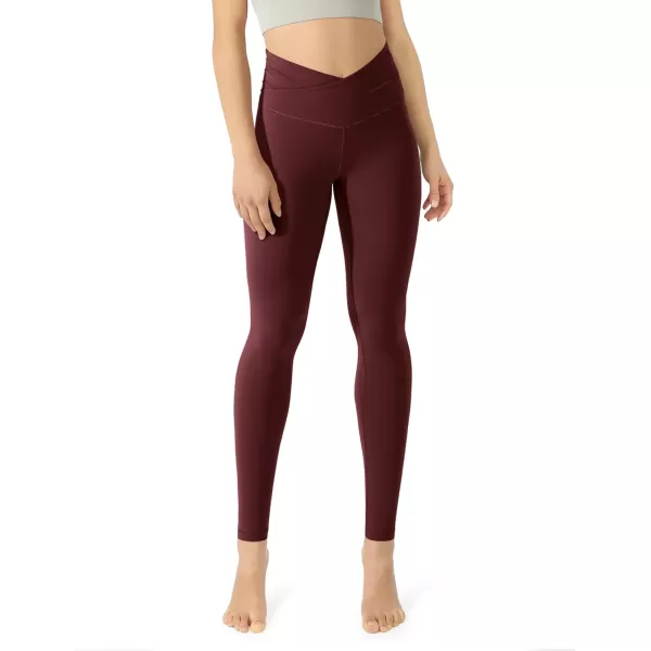 imageODODOS Womens Cross Waist Yoga Leggings with Inner Pocket 23quot25quot28quot Gathered Crossover Workout Yoga PantsBurgundy