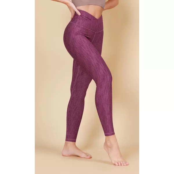 imageODODOS Womens Cross Waist Yoga Leggings with Inner Pocket 23quot25quot28quot Gathered Crossover Workout Yoga PantsChevron Plum