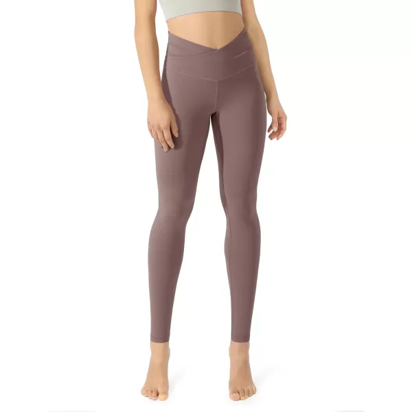 imageODODOS Womens Cross Waist Yoga Leggings with Inner Pocket 23quot25quot28quot Gathered Crossover Workout Yoga PantsPurple Taupe