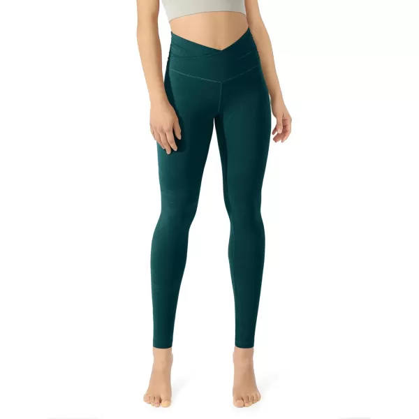 imageODODOS Womens Cross Waist Yoga Leggings with Inner Pocket 23quot25quot28quot Gathered Crossover Workout Yoga PantsWave Forest Teal