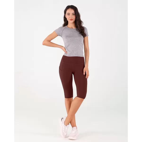 imageODODOS Womens High Waisted Yoga Capris with Pockets Tummy Control Non See Through Workout Athletic Running Capri LeggingsBurgundy