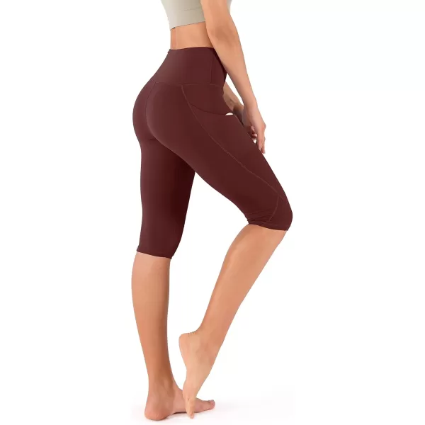 imageODODOS Womens High Waisted Yoga Capris with Pockets Tummy Control Non See Through Workout Athletic Running Capri LeggingsBurgundy
