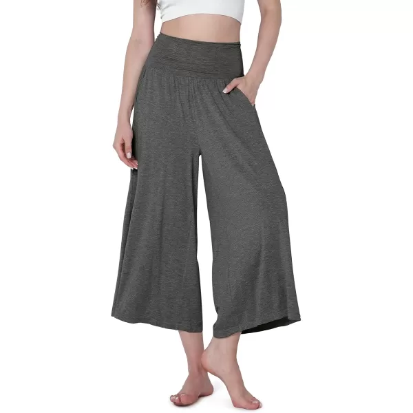 imageODODOS Womens Wide Leg Palazzo Lounge Cropped Pants with Pockets Light Weight Comfy Pajama Capri Pants2022quot 24quot InseamCharcoal Heather